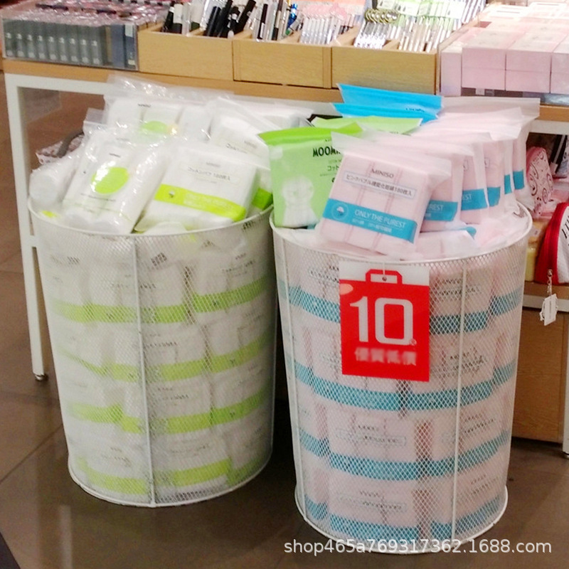 精品超市铁丝圆网桶玩具公仔收纳篮纸篓储藏展示陈列架促销架