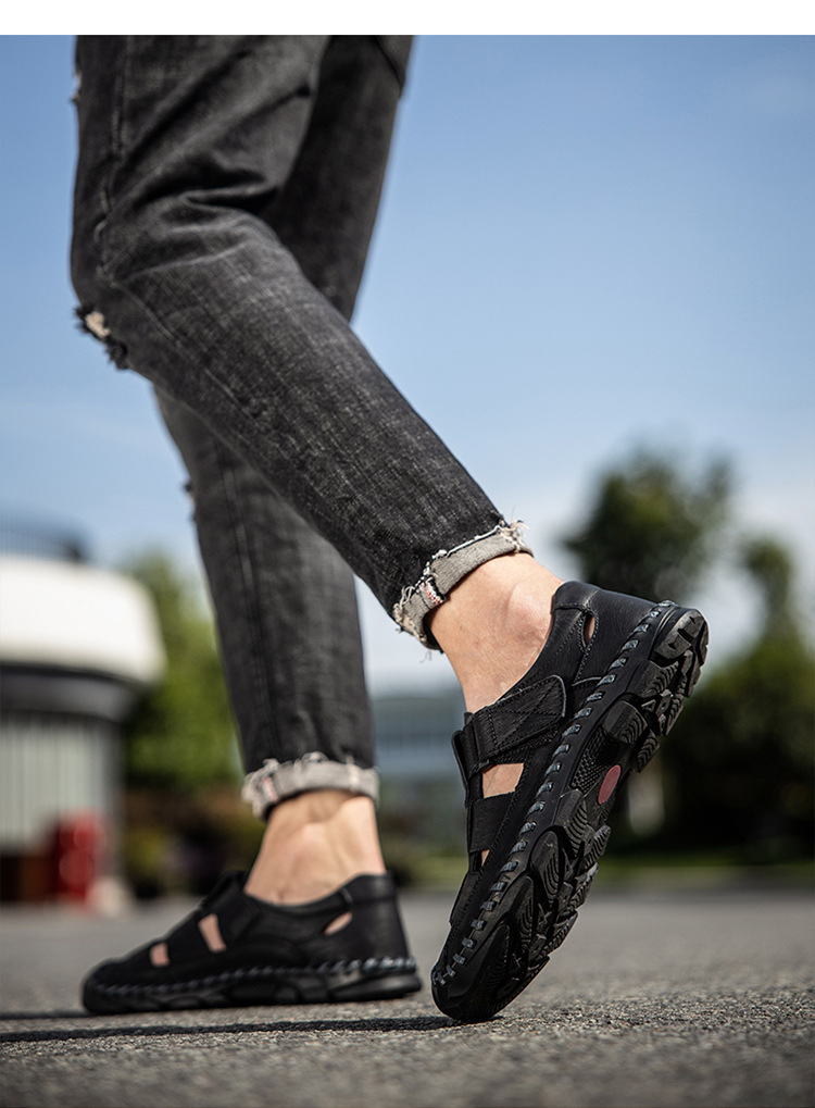 Genuine Leather Closed Toe Men Sandals Breathable Non-slip Clogs_voghion.com