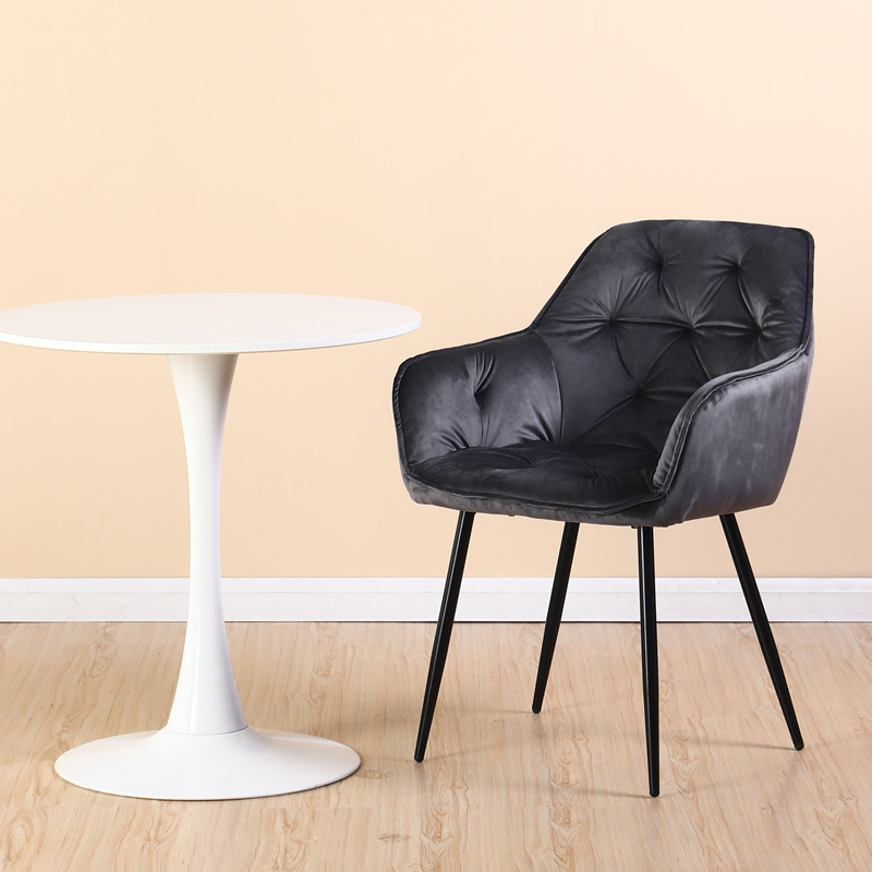 Velvet Milk Tea Dining Chair with Backrest, Modern Living Room Cafe Simple Dining Chair, Soft Upholstered Chair, Iron Art Leisure