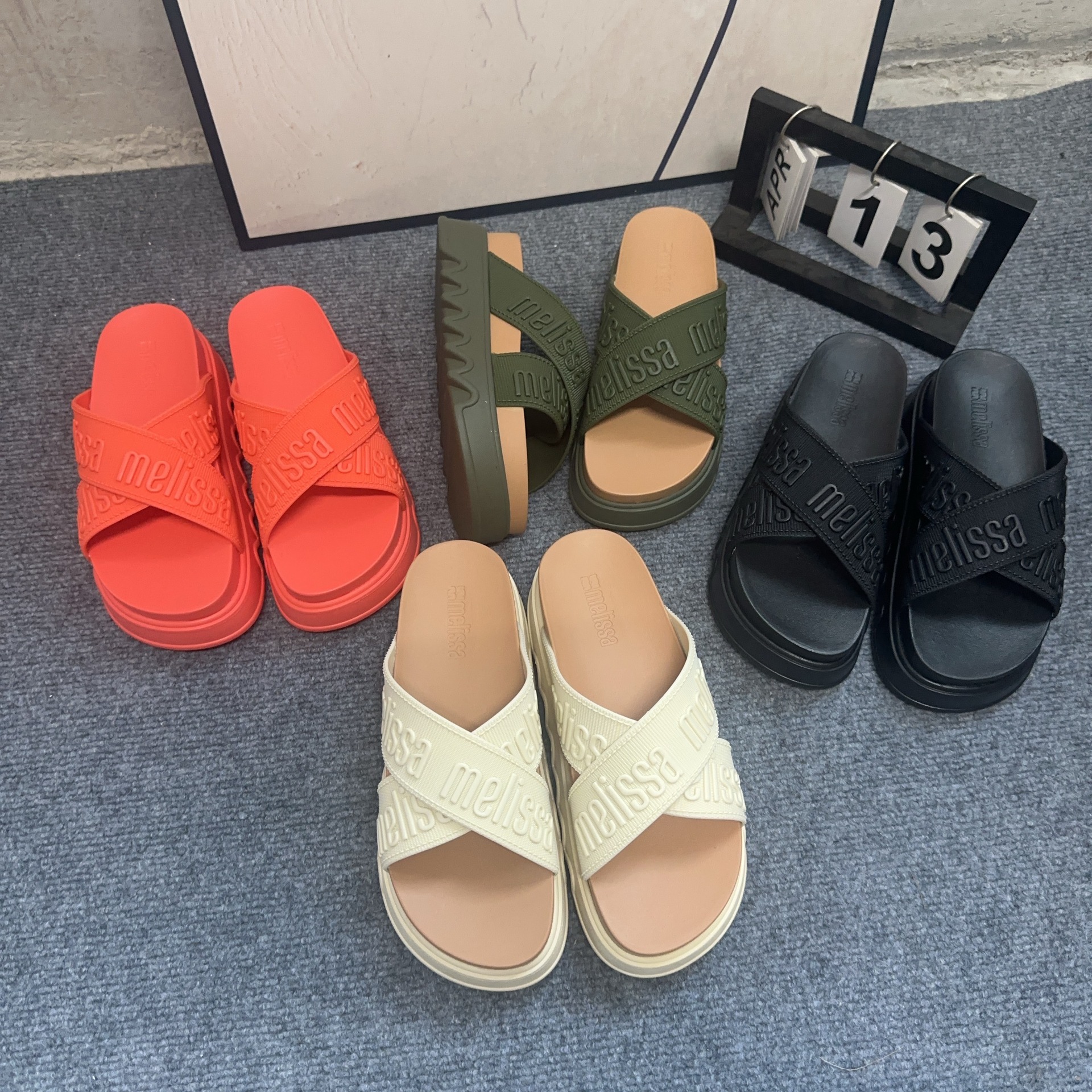 2025 Mei*Sha Summer New Style Comfortable and Versatile Letter Cross Strap Thick-Soled Slippers Women's Beach Shoes