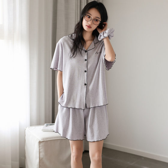 7030 Modal Colored Cotton Thread Korean-style Lapel Cardigan Short-sleeved Short-sleeved Women's Pajamas Summer Thin Outer Wear