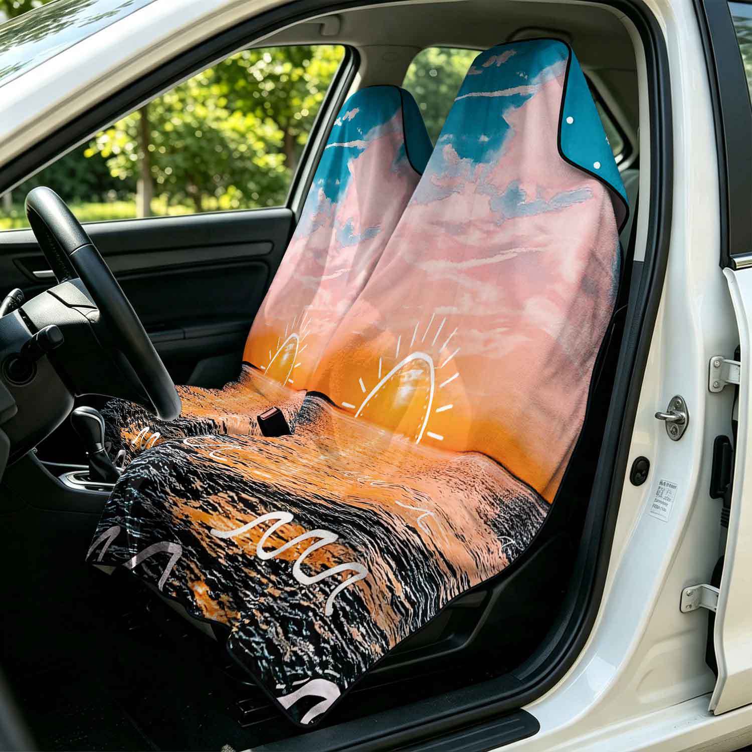 2-piece dual-use car seat cover, ultra-fine fiber, can be used as a beach towel, printed car protective seat cover 13