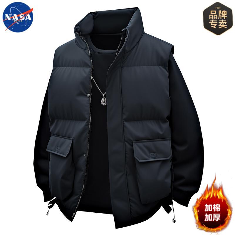 Nasa Brand High-Quality Workwear Stand-Up Collar Cotton Vest Men's Winter Warm and Versatile Pure Color Sleeveless Vest Jacket