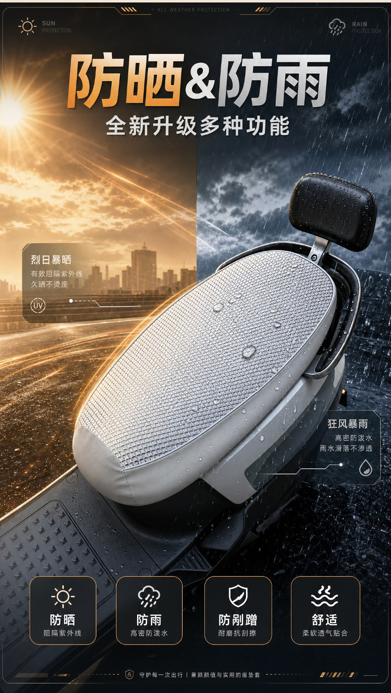 Electric Vehicle Seat Cover Waterproof Sun Protection Heat Insulation Universal Scooter Seat Cushion Cover