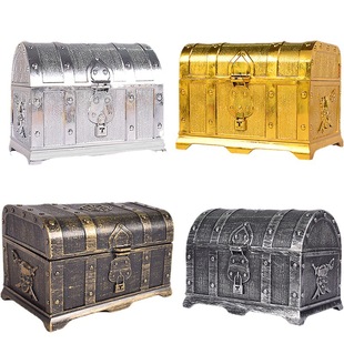 Foreign Trade Amazon Hot Sale Pirate Treasure Chest Children's Treasure Chest Electroplating Vintage Plastic Large Chest Toy