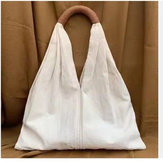 原宿风文艺单肩帆布包法式复古棉麻布帆布包大容量褶皱单肩手提包