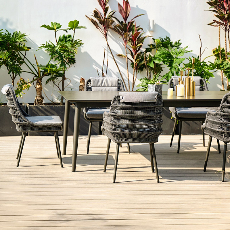 Patio al aire libre ocio Ratán mesas, sillas, terrazas y jardines combinación de muebles de mesa larga de paneles de roca impermeables y solares al aire libre image 11