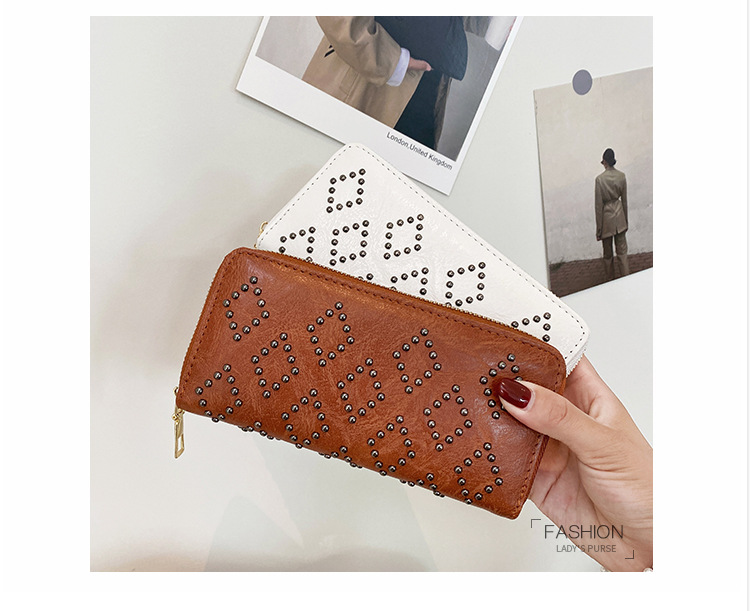 Zipper Closure Type Long Wallets Bags Type Women's Solid Color Rhombus Pu Leather Zipper Wallets