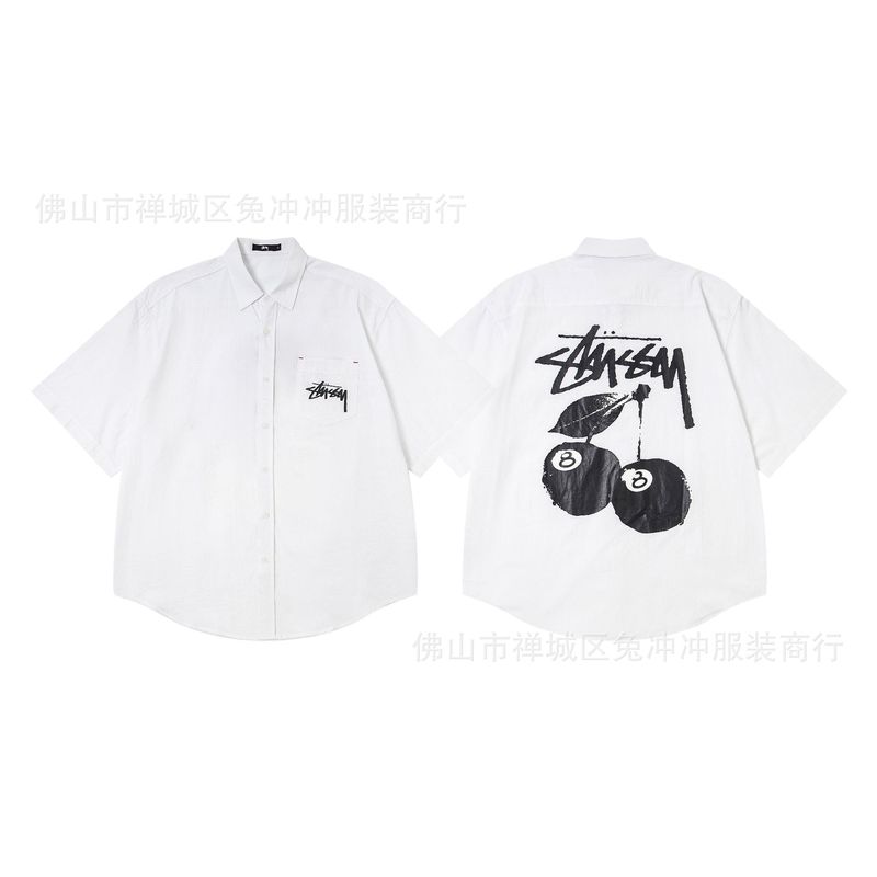 原标stu斯图经典火焰黑八印花翻领短袖衬衫 25夏季新款男女同款|undefined