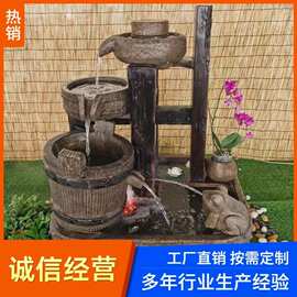庭院流水石钵石雕水缸造景花园石盆喷泉水景户外青石涌泉景观