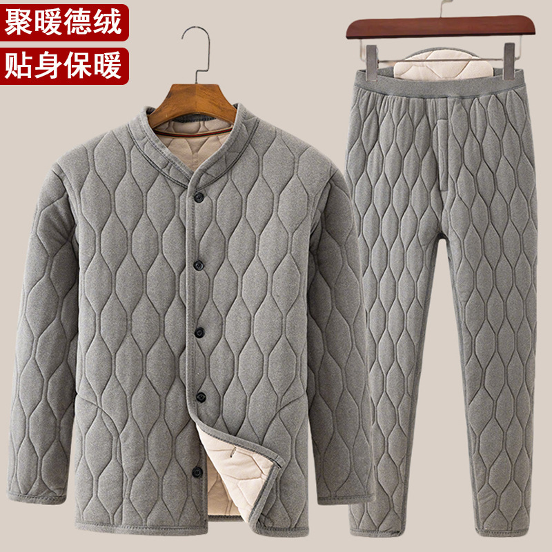 Middle-Aged and Elderly Men's Cotton Clothing, German Velvet Warm Men's Cotton-Padded Jacket and Pants Suit, Dad and Grandpa's Cotton-Padded Clothes, Home Clothes and Pajamas