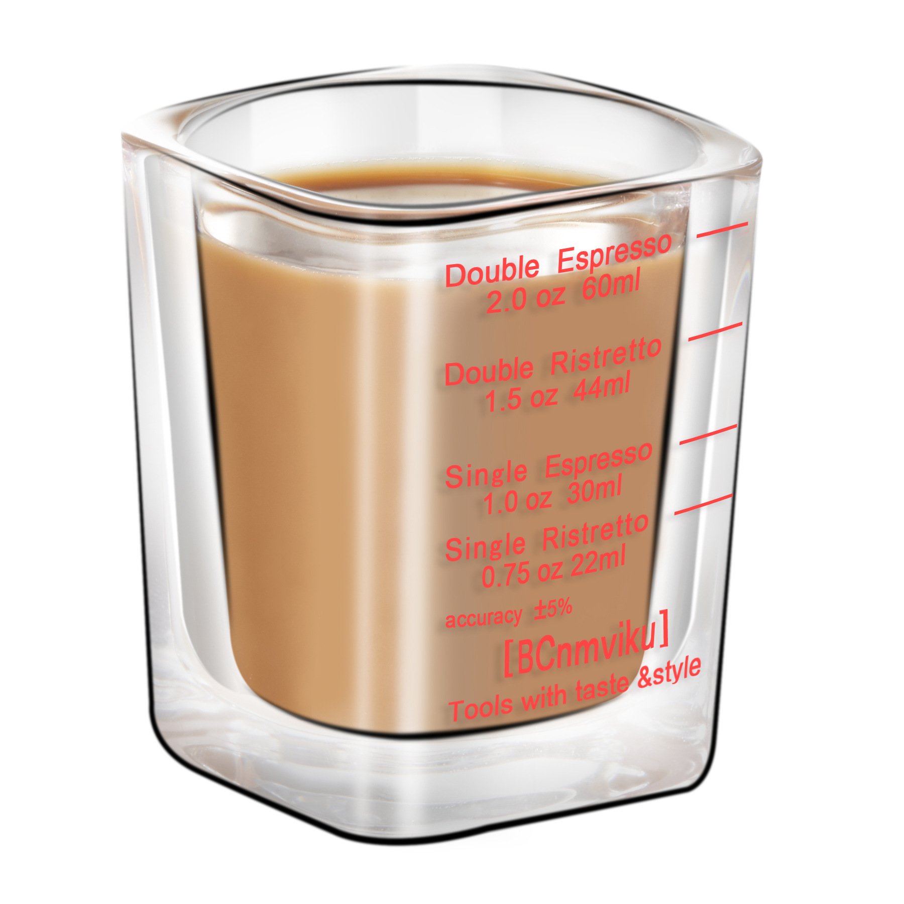 Venta al por mayor taza cuadrada de vidrio con escala 60ml taza de espresso italiana para hornear taza de medición transfronteriza doble medición