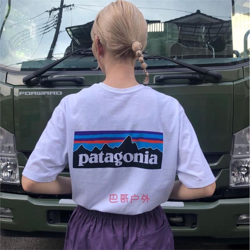 26Pata Patagonia Outdoor Pure Cotton Short-Sleeved T-Shirt for Men and Women, Classic P-6 Mountain Print T-Shirt, Versatile