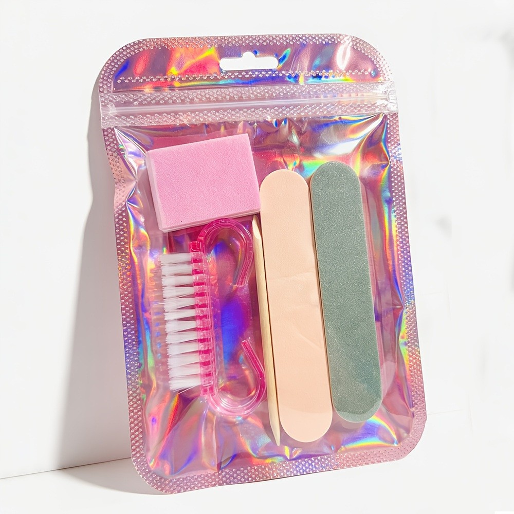 Cross-Border Popular Nail Art Tool Kit Five-Piece Set: Polishing File, Tofu Block Polishing Strip, Wooden Stick, Horn Brush, Tofu Block