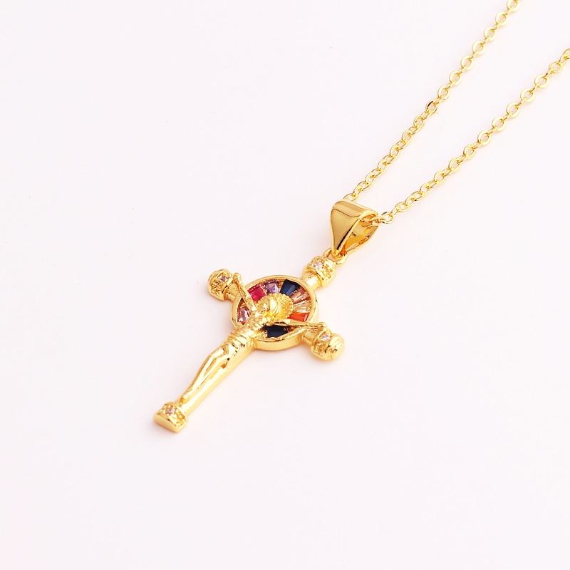 Fashion Cross Copper Plating Inlay Zircon Pendant Necklace 1 Piece