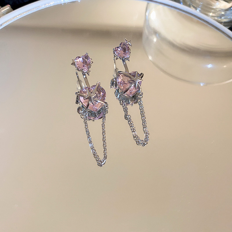 Sweet Heart Shape Bow Knot Copper Inlaid Zircon Earrings 1 Pair