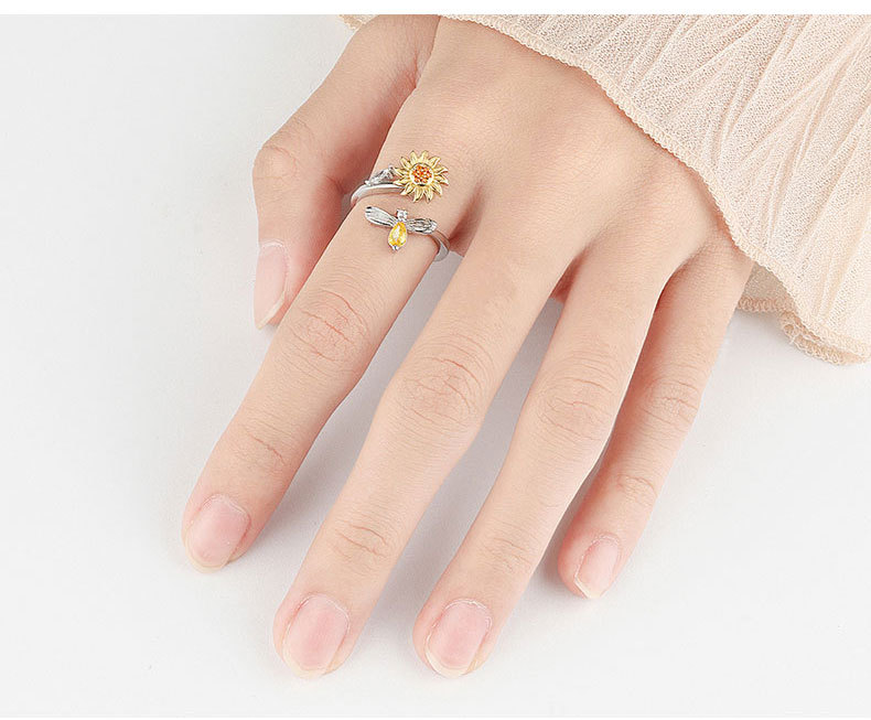 1 Piece Lady Flower Copper Plating Zircon Women's Open Ring display picture 8