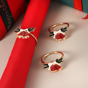 European and American painting oil bow red Christmas bell napkin ring Western restaurant tableware decorative napkin buckle factory wholesale