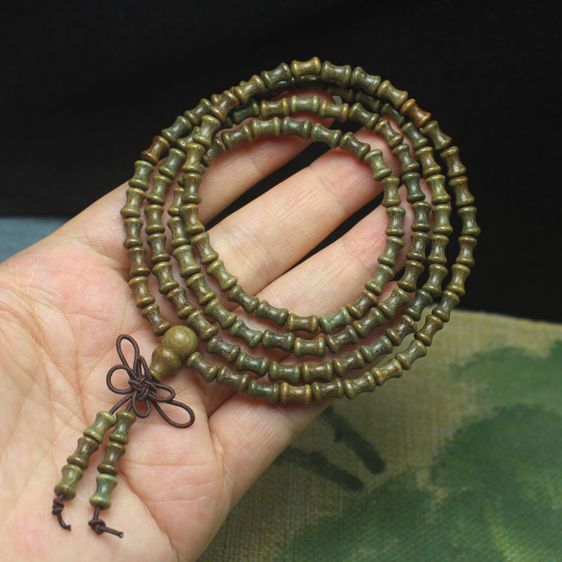 Green Sandalwood Bamboo Knot 4*7 Buddha Bead Bracelet Sandalwood Bracelet Men and Women Cultural Toys Accessories Rosary Wholesale