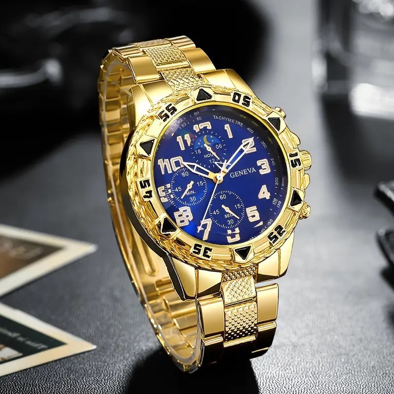Factory Direct Sales African Hot-Selling Watches Men's High-End Large Dial Alloy Three-Eye Watch Men's Business Watch