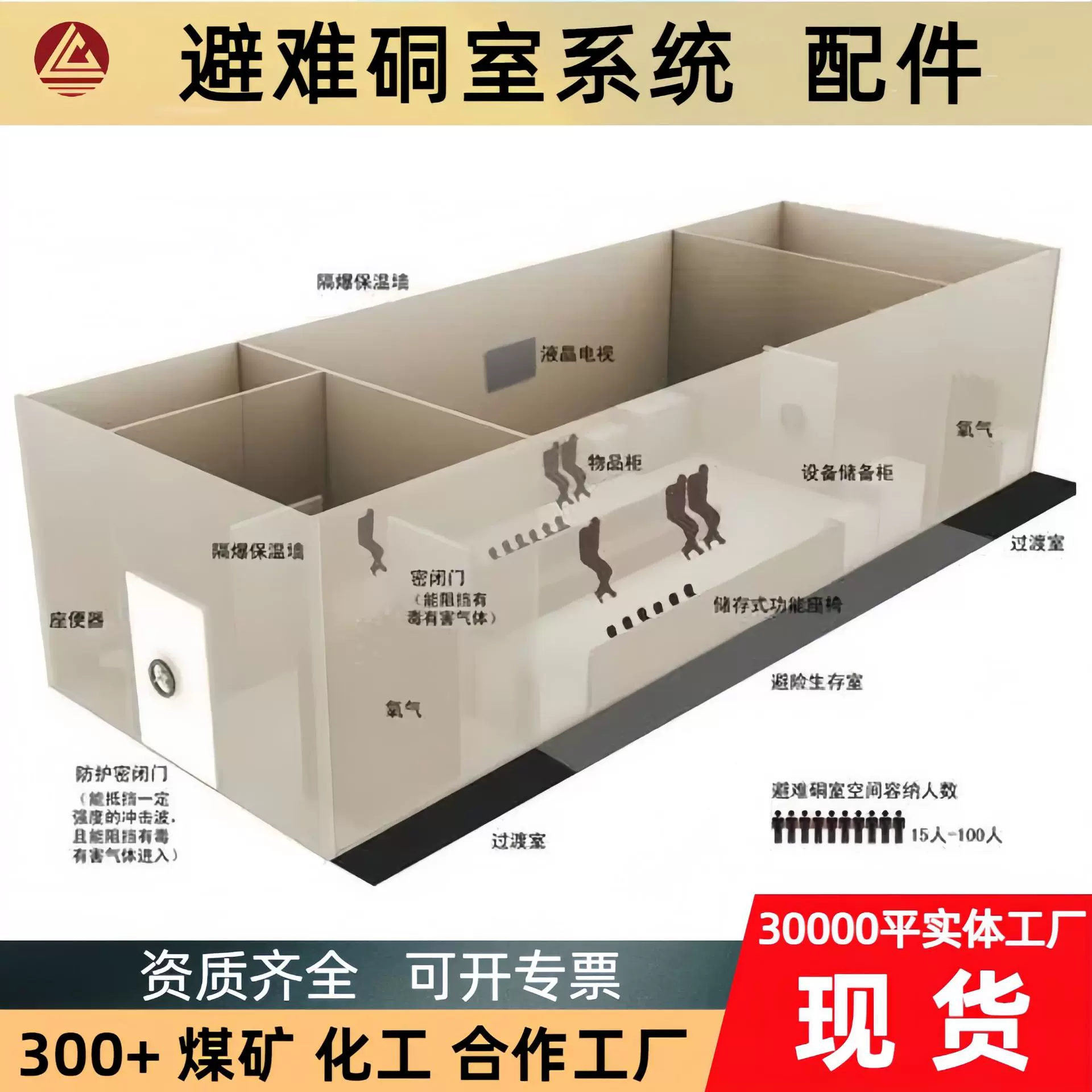矿用避难硐室配件 容纳50-100人抗爆正压供氧 井下应急避险室配件