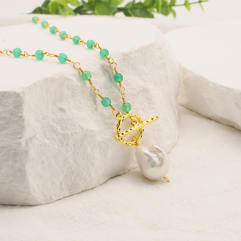 Luz de lujo europeo y americano natural perla suéter cadena dulce barroco verde ágata collar nicho de alta calidad temperamento joyería image 4