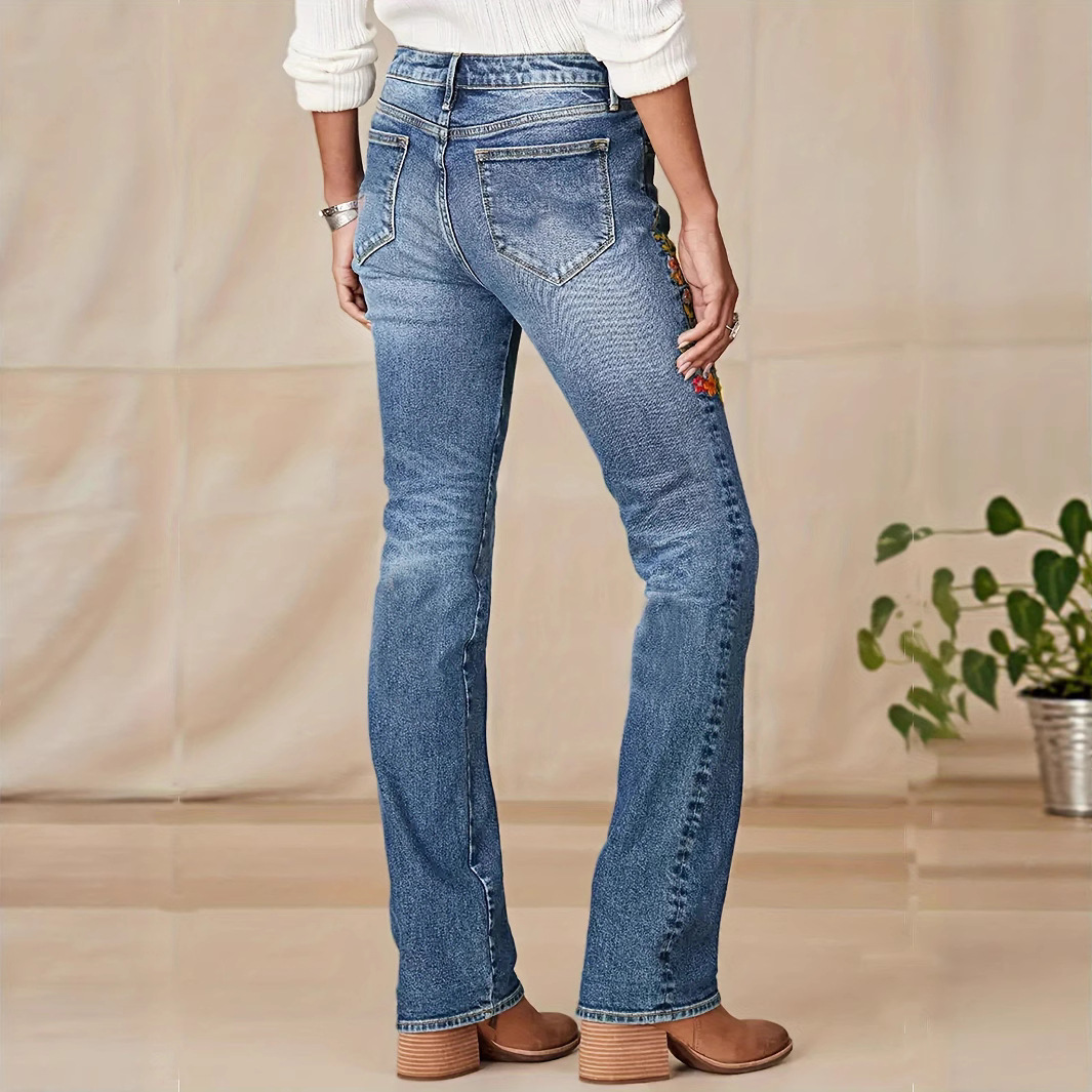 European And American Women's Fashion Embroidered Fashionable Personality Low Waist High Elasticity Ins Trend Slim Fit_ecoleips.com