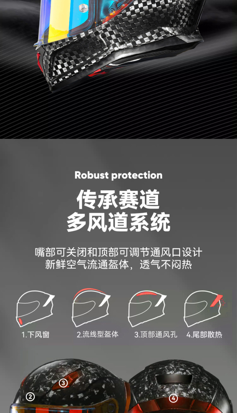 Carbon Fiber Motorcycle Helmet for Men and Women, Suitable for All Seasons, Full-Face Motorcycle Helmet with 3C Certification, Scooter Cruise Helmet