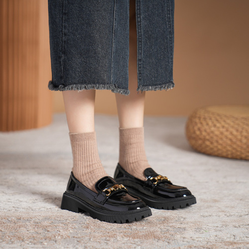 Grape Mom's same style 2024 spring British style thick-soled loafers for women small leather shoes large size single shoes