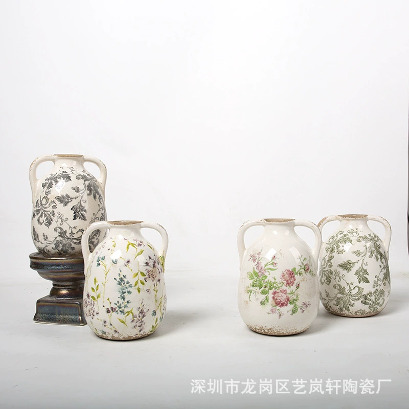 Винтажная старая керамическая ледяная глазурь чернила керамическая имитация ваза сушеный цветок гостиная украшение дома