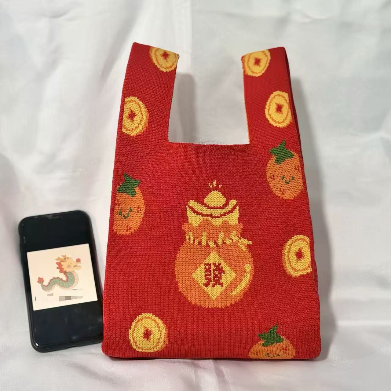 新款户外百搭针织托特包网红手办包包手机收纳包包ins女士手提包