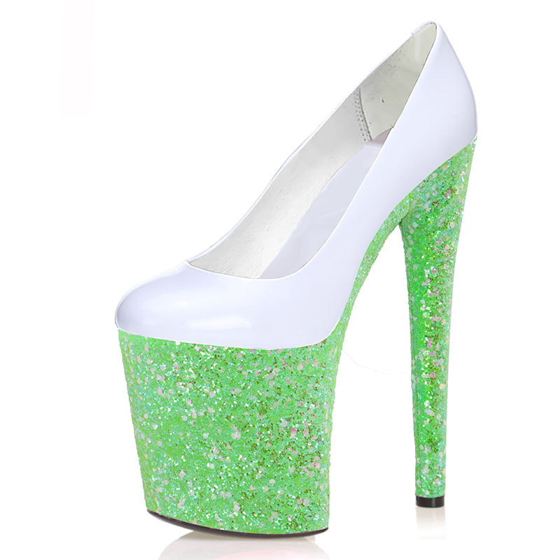 20cm glitter nightclub sequins pole dance high heels sexy shoes model catwalk hate sky high waterproof platform women's shoes