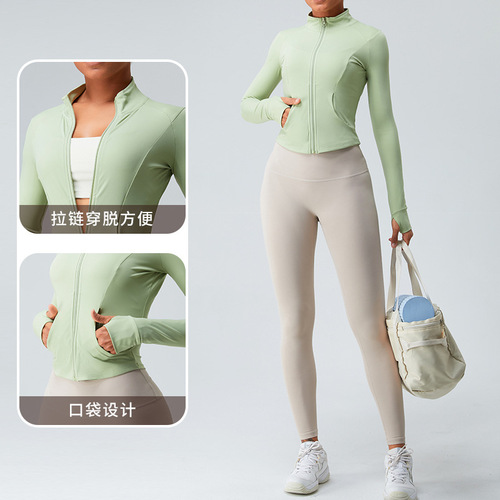 Spring New European and American Collar Yoga Jacket for Women, Zipper Slimming Long-Sleeve Yoga Top, Fitness Clothing