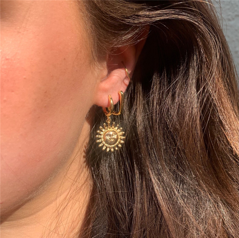 Drop Earrings Classification 1 Pair Quantity Daily Occasion 1 Pair Retro Sun Plating Metal Gold Plated Drop Earrings