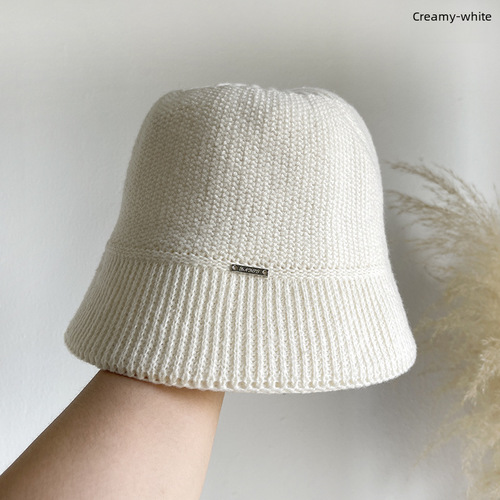 Hat autumn and winter women's small metal letter mark warm woolen hat women's ear protection hat knitted hat showing face small basin hat trendy