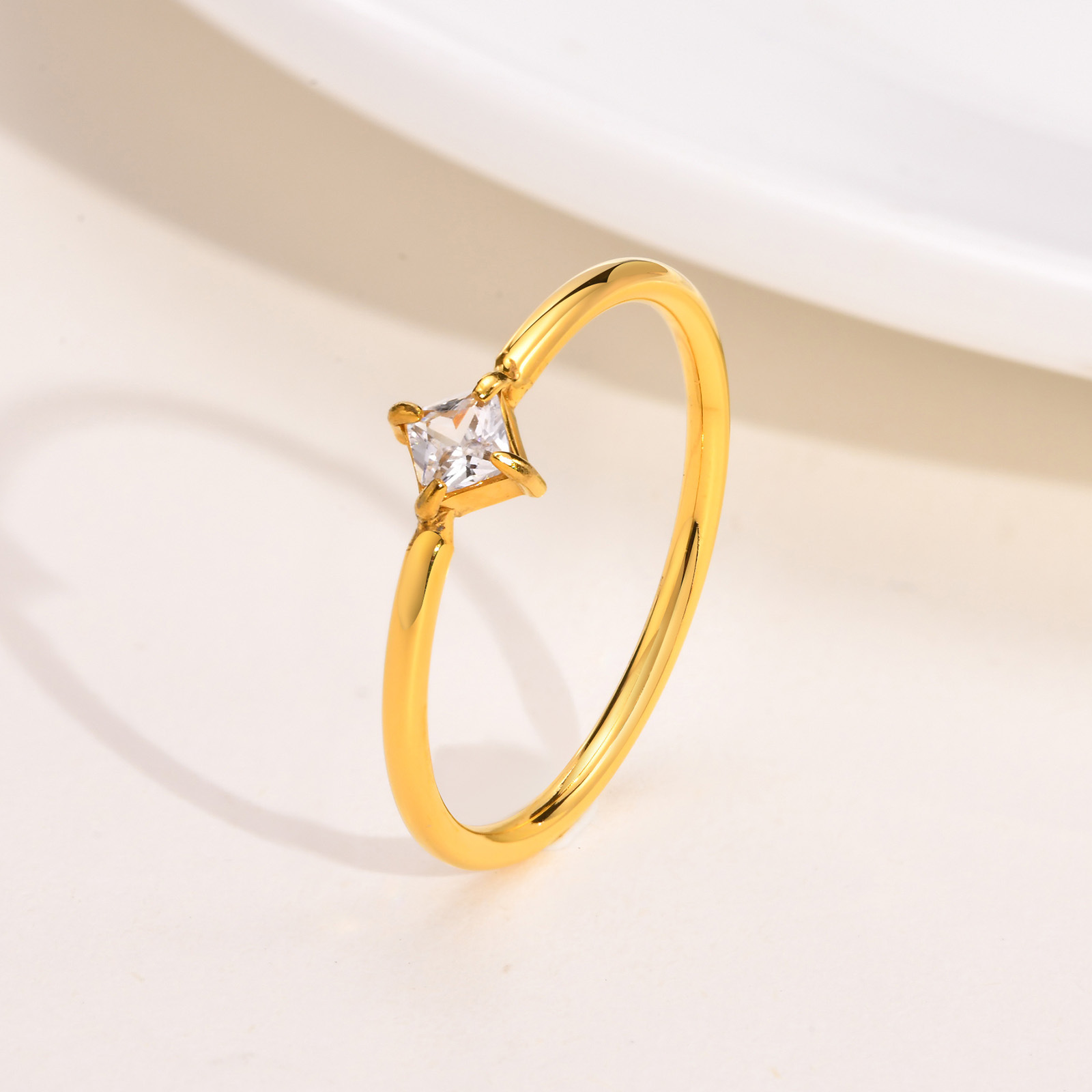 Fashion Square Titanium Steel Plating Inlay Zircon Rings 1 Piece