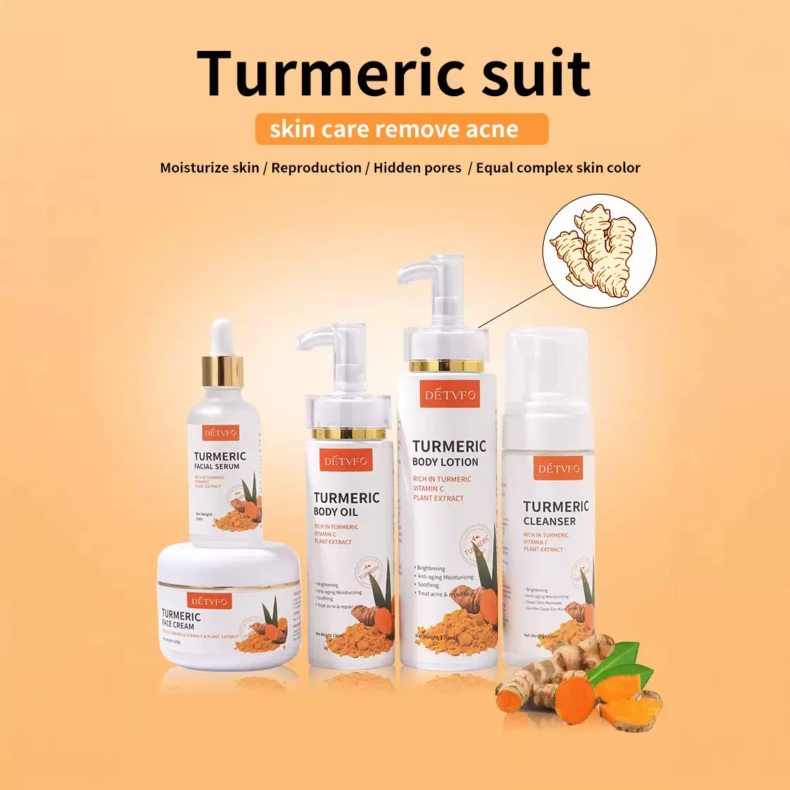 跨境外贸专供姜黄身体乳身体油姜黄面霜面部精华液洗面奶护肤套装