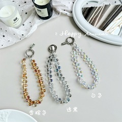 高端輕奢時尚鐳射紅色透明水晶珠子手機鏈掛件短款手提防摔掛件女