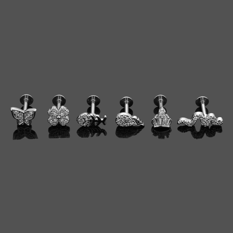 Crown, Snake, Butterfly Pattern 1 Piece Lip Rings Cute Crown Snake Butterfly 304 Stainless Steel Lip Rings
