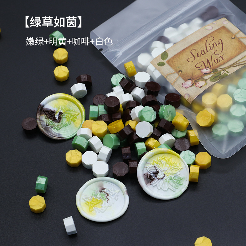 Ocho-lado fuego pintura cera grano mezclado color 35g bolsa de embalaje fuego pintura cera sello al por mayor sobre DIY mano cuenta de sellado Uso de cera
