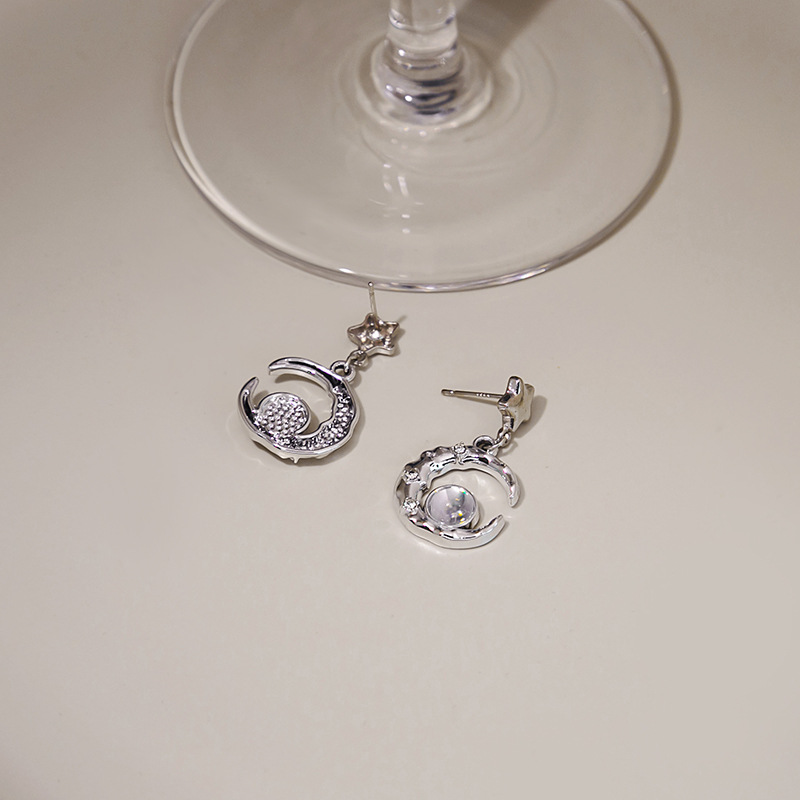 Alloy Material 1 Pair Casual Classic Style Star Moon Plating Inlay Alloy Moonstone Drop Earrings