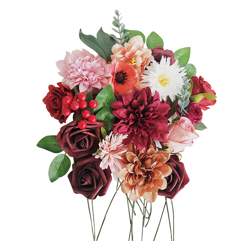 亚马逊仿真花花盒生日求婚假花礼盒花头带杆DIY婚礼新娘手捧花