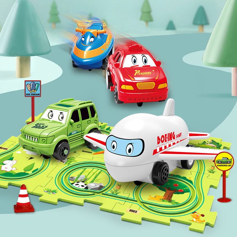 Rompecabezas transfronterizo pista coche DIY montaje libre multi-escena mapa pista coche eléctrico juguetes educativos para niños