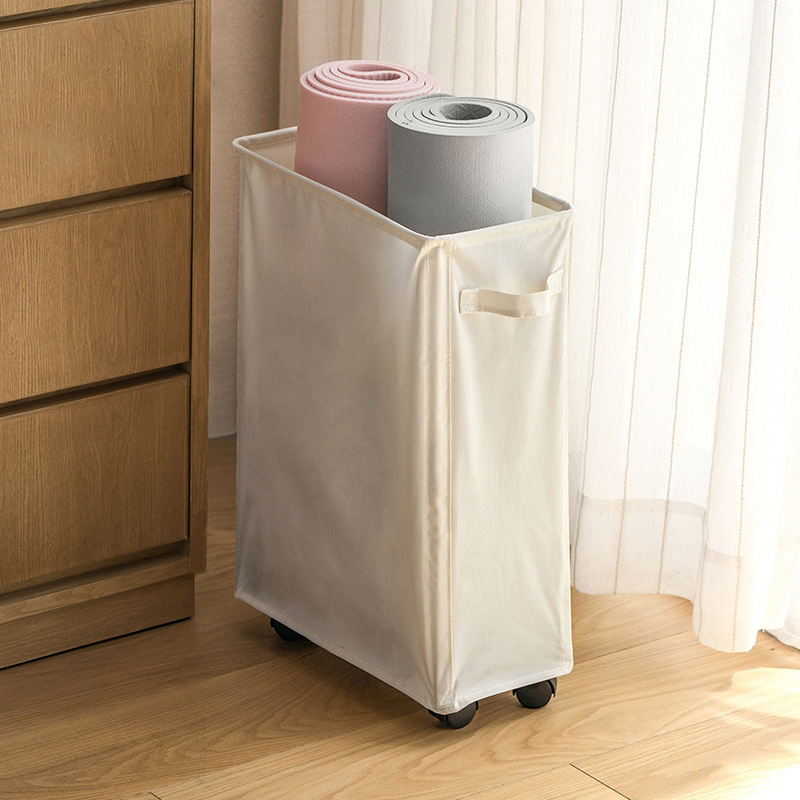 Yoga mat storage basket fabric foldable dirty clothes hamper with wheels, placed in exercise equipment gaps, household fitness storage rack basket