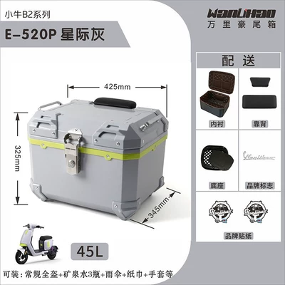Maverick B200 electric vehicle tail — Motorcycle trunk - b2-little-cow-interstellar-gray-520p-lining-double-black-backrest