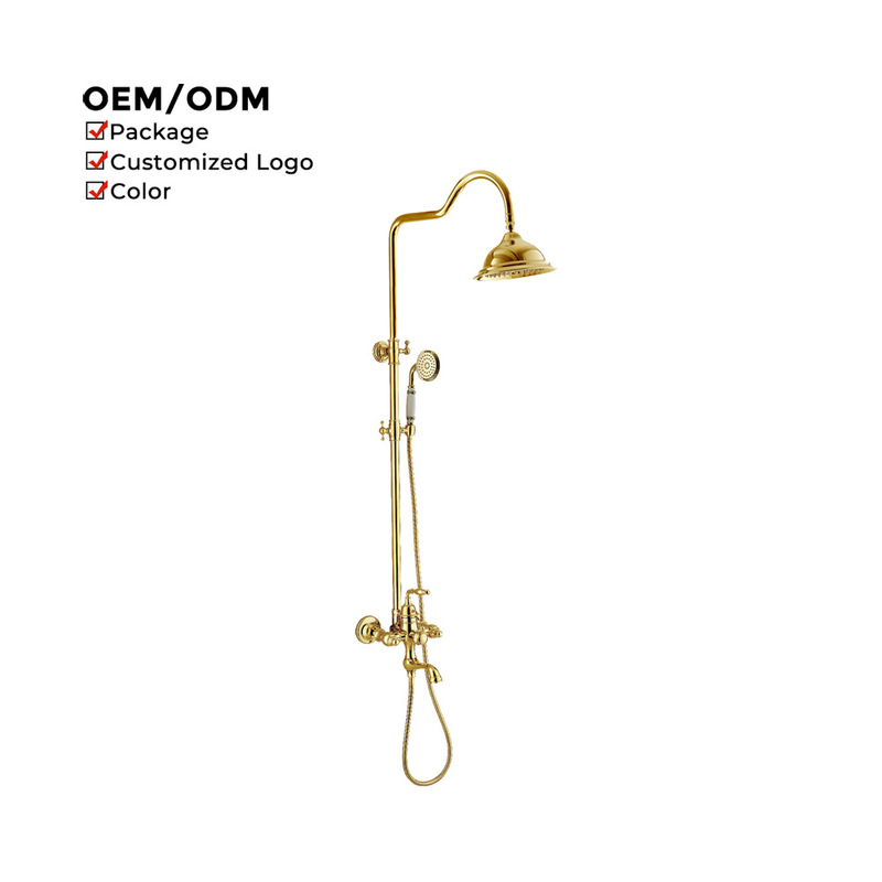 Luxury Classic Titanium Gold Wall Mounted Shower Faucet System Bathroom Brass Body 3 Function Rainfall Set