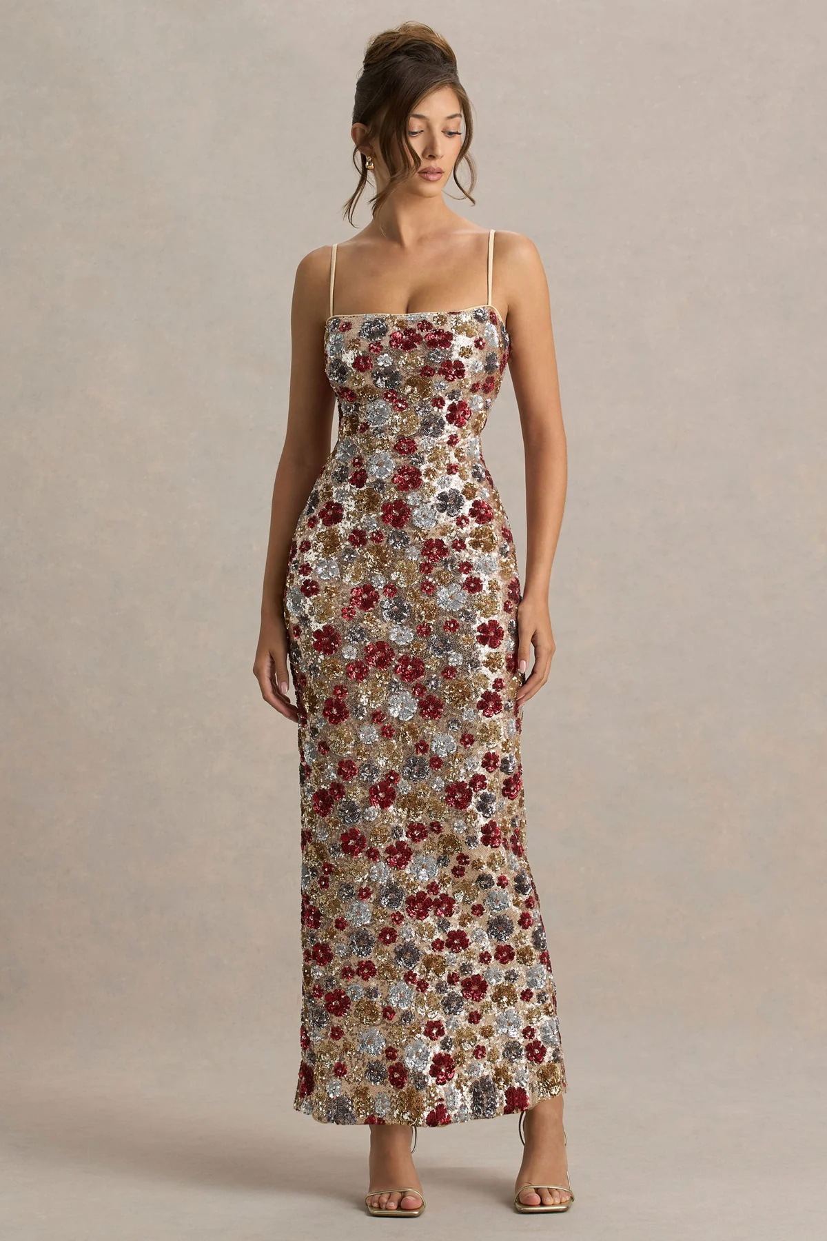 Glitter Sequin Bodycon Slit Dress For Women - Sleeveless High Waist Party Dress With Floral Print, Summer Vacation & Night Out Clubwear (S/M/L/Xl)_ecoleips.com