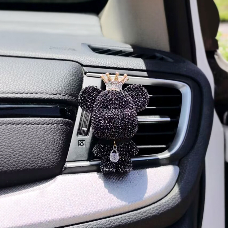 Dibujos animados gran cabeza oso coche aire acondicionado salida de aire decoración coche perfume clip interior accesorios incienso clip aromaterapia hembra diamante