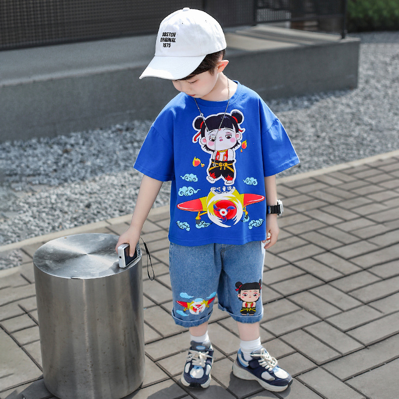 7855 ropa traje de verano para niños 2025 nueva ropa de dibujos animados ropa de verano para bebés pantalones cortos de manga corta para niños casuales