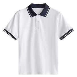 儿童校服短袖体恤夏季休闲学院风白色上衣polo衫中小学生团体班服